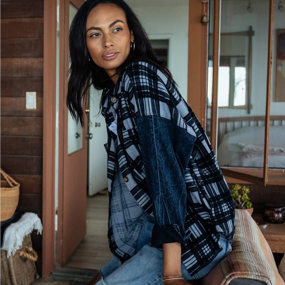 Electric & Rose Fletcher Jacket Plaid/Denim Blue Size XLarge - Picture 6 of 8